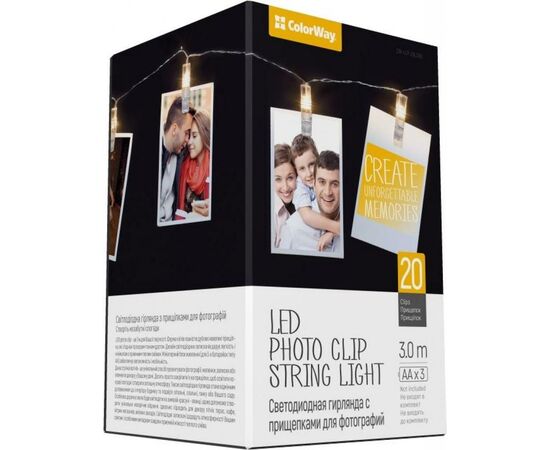Гирлянда ColorWay 20 LED, 3м, с прищепками (CW-LCP-20L30B), изображение 2 Гирлянда ColorWay 20 LED, 3м, с прищепками (CW-LCP-20L30B), изображение 2