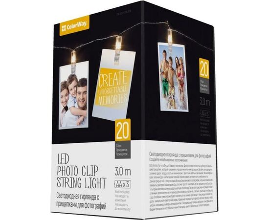Гірлянда ColorWay 20 LED, 3м, з прищіпками (CW-LCP-20L30B)