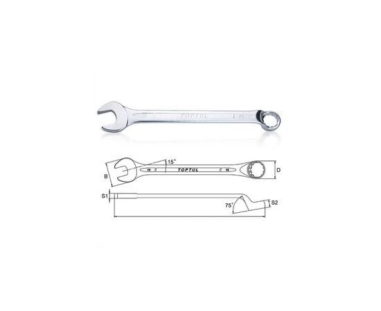 Ключ Toptul гайковий комбінований (кут 75 °) 12мм (AAEN1616), зображення 2 Ключ Toptul гайковий комбінований (кут 75 °) 12мм (AAEN1616), зображення 2