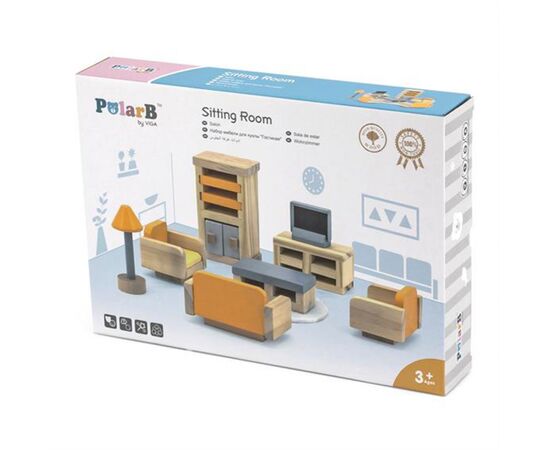 Игровой набор Viga Toys Деревянная мебель для кукол PolarB Гостиная (44037), изображение 4