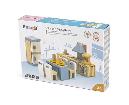Игровой набор Viga Toys Деревянная мебель для кукол PolarB Кухня и столовая (44038), изображение 4 Игровой набор Viga Toys Деревянная мебель для кукол PolarB Кухня и столовая (44038), изображение 4