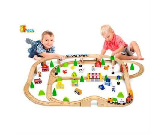 Железная дорога Viga Toys 90 деталей (50998), изображение 2 Железная дорога Viga Toys 90 деталей (50998), изображение 2