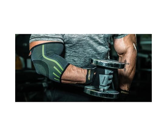 Фиксатор локтя MadMax MFA-283 3D Compressive elbow support Dark grey/Neon green S (MFA-283_S), изображение 10 Фиксатор локтя MadMax MFA-283 3D Compressive elbow support Dark grey/Neon green S (MFA-283_S), изображение 10