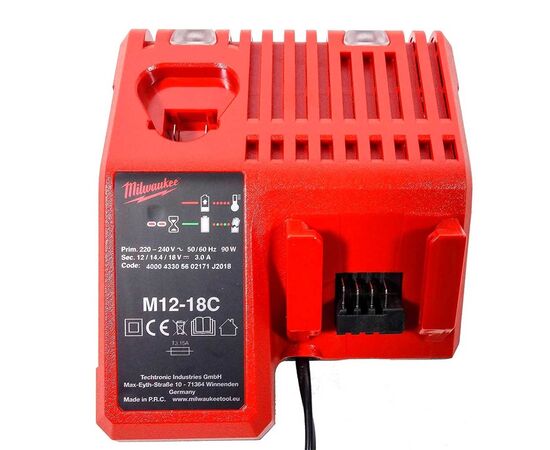 Зарядное устройство для аккумуляторов инструмента Milwaukee M12-18C (4932352959), изображение 2 Зарядное устройство для аккумуляторов инструмента Milwaukee M12-18C (4932352959), изображение 2
