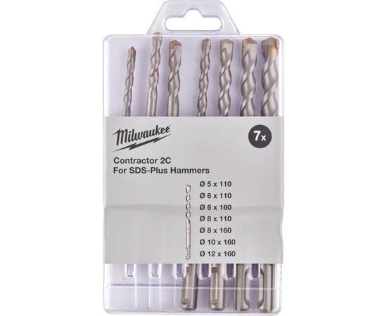 Набір бурів Milwaukee SDS+ CONTRACTOR (5/5/6/8х110, 6/8/10/12х160) 7шт (4932471244), зображення 2
