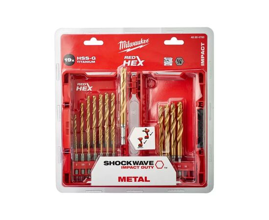 Набор сверл Milwaukee по металлу RedHEX HSS-G TiN 19 шт (48894760), изображение 2 Набор сверл Milwaukee по металлу RedHEX HSS-G TiN 19 шт (48894760), изображение 2