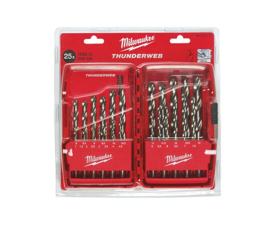 Набор сверл Milwaukee по металлу THUNDERWEB HSS-G DIN338 25шт (4932352376), изображение 2 Набор сверл Milwaukee по металлу THUNDERWEB HSS-G DIN338 25шт (4932352376), изображение 2