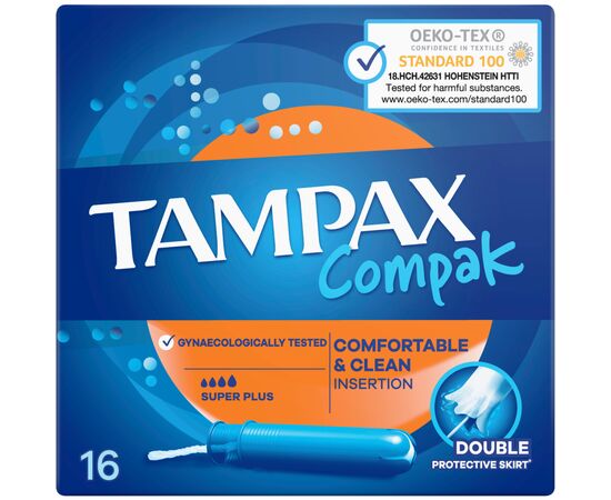 Тампоны Tampax Compak Super Plus с аппликатором 16 шт. (8001841300399), изображение 2 Тампоны Tampax Compak Super Plus с аппликатором 16 шт. (8001841300399), изображение 2