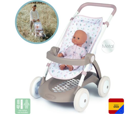 Коляска для кукол Smoby Baby Nurse Прогулка с корзиной Розовая пудра (254018), изображение 2 Коляска для кукол Smoby Baby Nurse Прогулка с корзиной Розовая пудра (254018), изображение 2