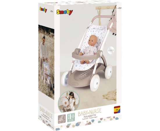 Коляска для кукол Smoby Baby Nurse Прогулка с корзиной Розовая пудра (254018), изображение 4 Коляска для кукол Smoby Baby Nurse Прогулка с корзиной Розовая пудра (254018), изображение 4