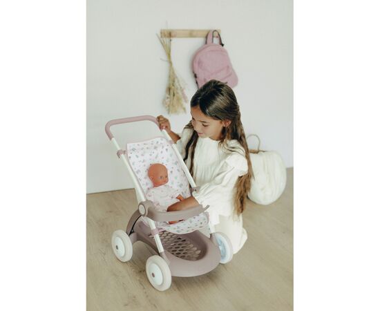 Коляска для кукол Smoby Baby Nurse Прогулка с корзиной Розовая пудра (254018), изображение 5 Коляска для кукол Smoby Baby Nurse Прогулка с корзиной Розовая пудра (254018), изображение 5