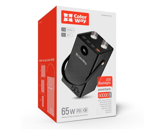 Батарея универсальная ColorWay 60 000 mAh Powerful PD/65W, QC/4.0, AFC, FCP, Black (CW-PB600LPA5BK-PDD), изображение 10 Батарея универсальная ColorWay 60 000 mAh Powerful PD/65W, QC/4.0, AFC, FCP, Black (CW-PB600LPA5BK-PDD), изображение 10