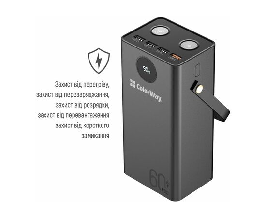 Батарея универсальная ColorWay 60 000 mAh Powerful PD/65W, QC/4.0, AFC, FCP, Black (CW-PB600LPA5BK-PDD), изображение 4 Батарея универсальная ColorWay 60 000 mAh Powerful PD/65W, QC/4.0, AFC, FCP, Black (CW-PB600LPA5BK-PDD), изображение 4