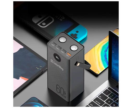 Батарея универсальная ColorWay 60 000 mAh Powerful PD/65W, QC/4.0, AFC, FCP, Black (CW-PB600LPA5BK-PDD), изображение 9 Батарея универсальная ColorWay 60 000 mAh Powerful PD/65W, QC/4.0, AFC, FCP, Black (CW-PB600LPA5BK-PDD), изображение 9