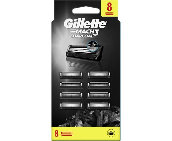 Сменные кассеты Gillette Mach3 Charcoal Древесный уголь 8 шт. (8700216085472), изображение 2 Сменные кассеты Gillette Mach3 Charcoal Древесный уголь 8 шт. (8700216085472), изображение 2