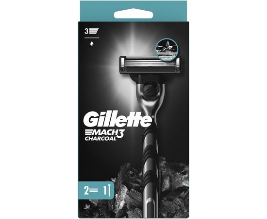 Бритва Gillette Mach3 Charcoal Древесный уголь С 2 сменными картриджами (8700216074308), изображение 2 Бритва Gillette Mach3 Charcoal Древесный уголь С 2 сменными картриджами (8700216074308), изображение 2