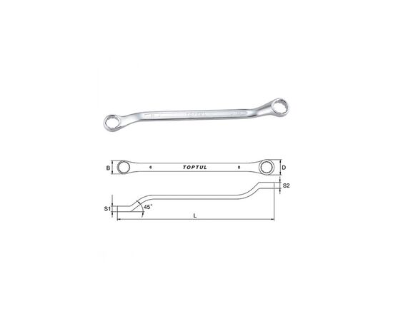Ключ Toptul накидний 8х10 мм (кут 45 °) (AAEH0810), зображення 2 Ключ Toptul накидний 8х10 мм (кут 45 °) (AAEH0810), зображення 2
