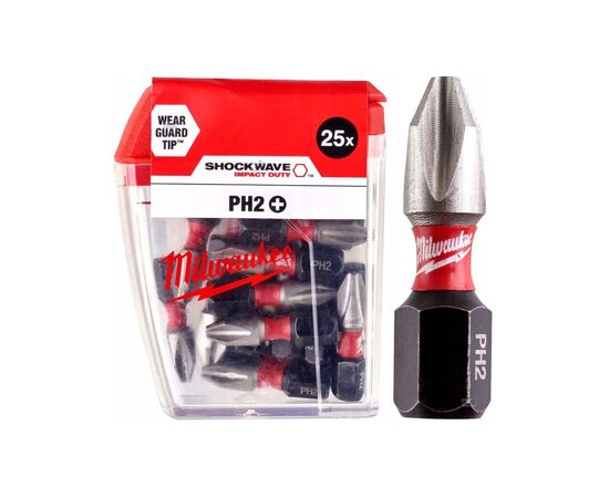 Набор бит Milwaukee SHOCKWAVE, PH2, 25мм, 25шт (4932430853), изображение 3 Набор бит Milwaukee SHOCKWAVE, PH2, 25мм, 25шт (4932430853), изображение 3