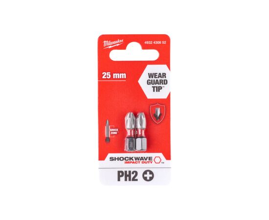 Набор бит Milwaukee SHOCKWAVE, PH2, 25мм, 2шт (4932430852), изображение 3 Набор бит Milwaukee SHOCKWAVE, PH2, 25мм, 2шт (4932430852), изображение 3