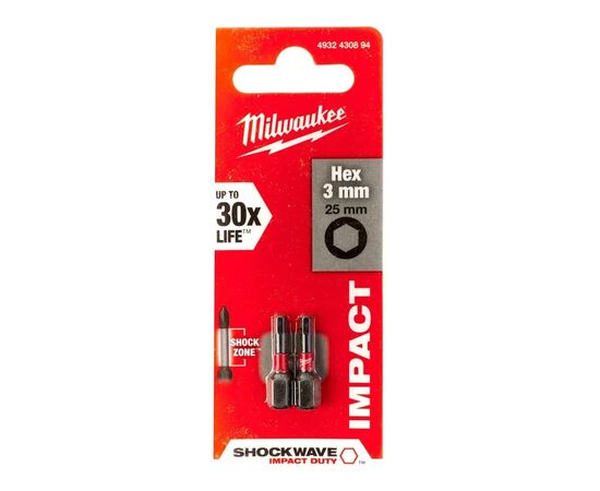 Набор бит Milwaukee SHOCKWAVE, Hex3, 25мм, 2шт (4932430894), изображение 3 Набор бит Milwaukee SHOCKWAVE, Hex3, 25мм, 2шт (4932430894), изображение 3