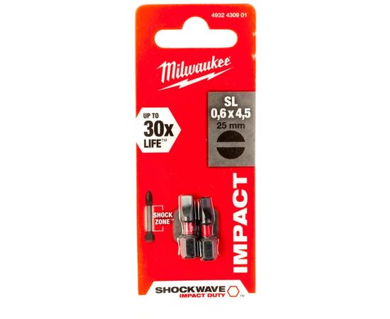 Набор бит Milwaukee SHOCKWAVE, SL0,6x4,5, 25мм, 2шт (4932430901), изображение 3 Набор бит Milwaukee SHOCKWAVE, SL0,6x4,5, 25мм, 2шт (4932430901), изображение 3