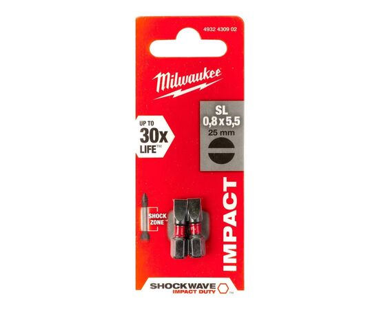 Набор бит Milwaukee SHOCKWAVE, SL0,8x5,5, 25мм, 2шт (4932430902), изображение 3 Набор бит Milwaukee SHOCKWAVE, SL0,8x5,5, 25мм, 2шт (4932430902), изображение 3