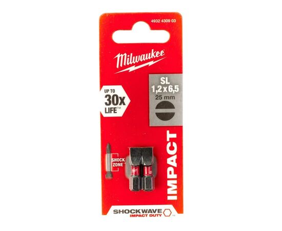 Набор бит Milwaukee SHOCKWAVE, SL1,2x6,5, 25мм, 2шт (4932430903), изображение 3 Набор бит Milwaukee SHOCKWAVE, SL1,2x6,5, 25мм, 2шт (4932430903), изображение 3