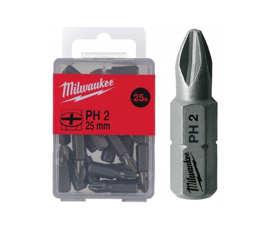 Набор бит Milwaukee PH2, 25мм, 25шт (4932399587), изображение 2 Набор бит Milwaukee PH2, 25мм, 25шт (4932399587), изображение 2
