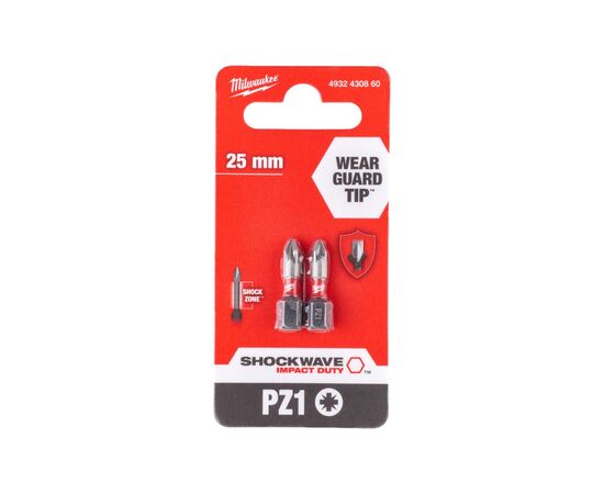 Набор бит Milwaukee SHOCKWAVE, PZ1, 25мм, 2шт (4932430860), изображение 3 Набор бит Milwaukee SHOCKWAVE, PZ1, 25мм, 2шт (4932430860), изображение 3