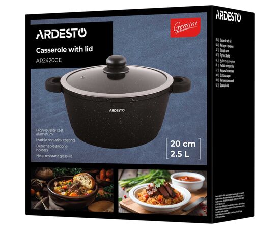 Кастрюля Ardesto Gemini Anzio скляна кришка 20 см 2,5 л чорна (AR2420GE), изображение 10 Кастрюля Ardesto Gemini Anzio скляна кришка 20 см 2,5 л чорна (AR2420GE), изображение 10