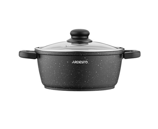 Кастрюля Ardesto Gemini Anzio скляна кришка 20 см 2,5 л чорна (AR2420GE), изображение 3 Кастрюля Ardesto Gemini Anzio скляна кришка 20 см 2,5 л чорна (AR2420GE), изображение 3