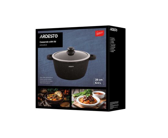 Кастрюля Ardesto Gemini Anzio скляна кришка 28 см 6,4 л чорна (AR2426GE), изображение 10 Кастрюля Ardesto Gemini Anzio скляна кришка 28 см 6,4 л чорна (AR2426GE), изображение 10