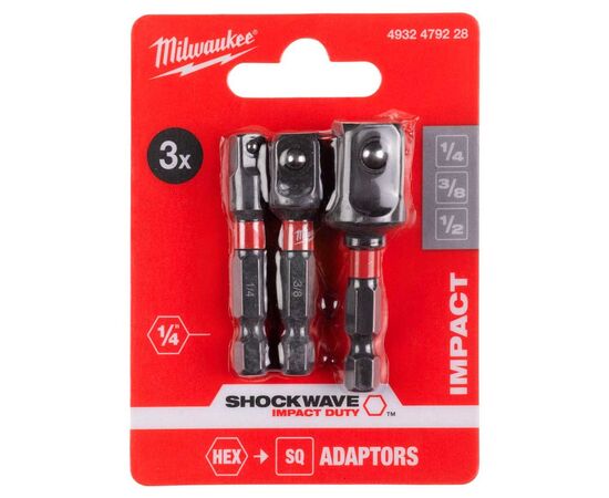 Адаптер для инструмента Milwaukee 1/4" HEX на квадраты 1/4", 3/8", 1/2" (4932479228), изображение 3 Адаптер для инструмента Milwaukee 1/4" HEX на квадраты 1/4", 3/8", 1/2" (4932479228), изображение 3