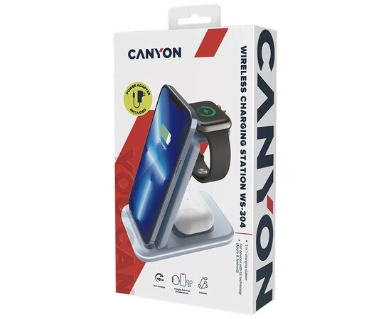 Зарядное устройство Canyon WS-304 Foldable 3in1 Wireless charger Blue (CNS-WCS304BL), изображение 7 Зарядное устройство Canyon WS-304 Foldable 3in1 Wireless charger Blue (CNS-WCS304BL), изображение 7