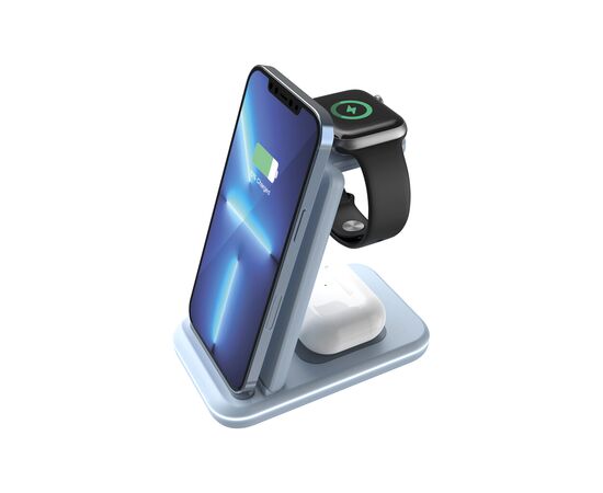 Зарядний пристрій Canyon WS-304 Foldable 3in1 Wireless charger Blue (CNS-WCS304BL)
