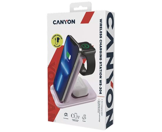 Зарядное устройство Canyon WS-304 Foldable 3in1 Wireless charger Iced Pink (CNS-WCS304IP), изображение 7 Зарядное устройство Canyon WS-304 Foldable 3in1 Wireless charger Iced Pink (CNS-WCS304IP), изображение 7