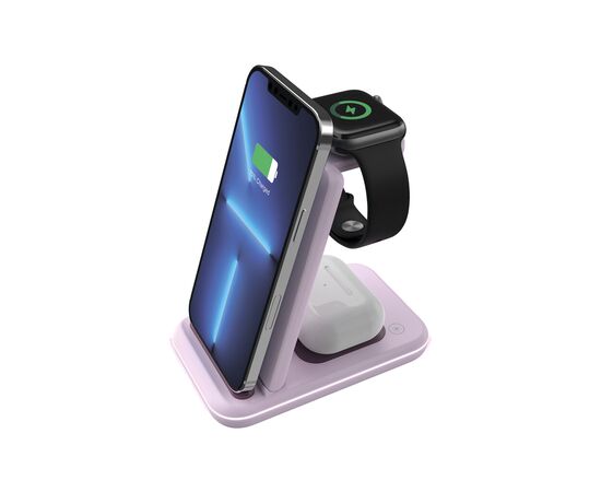 Зарядное устройство Canyon WS-304 Foldable 3in1 Wireless charger Iced Pink (CNS-WCS304IP)