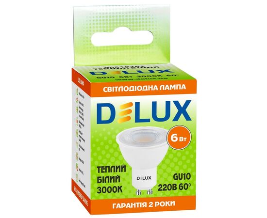 Лампочка Delux 6Вт 3000K 220В GU10 (90019262), зображення 2 Лампочка Delux 6Вт 3000K 220В GU10 (90019262), зображення 2