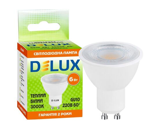 Лампочка Delux 6Вт 3000K 220В GU10 (90019262), зображення 3 Лампочка Delux 6Вт 3000K 220В GU10 (90019262), зображення 3