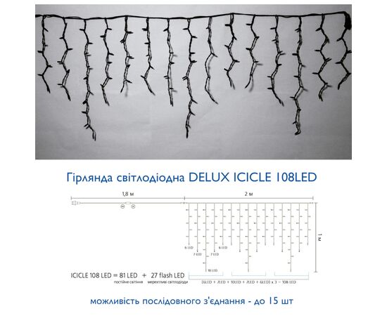 Гирлянда Delux ICICLE flash 108LED 2 х 1 м красный/черный IP44 EN (90012944), изображение 3 Гирлянда Delux ICICLE flash 108LED 2 х 1 м красный/черный IP44 EN (90012944), изображение 3