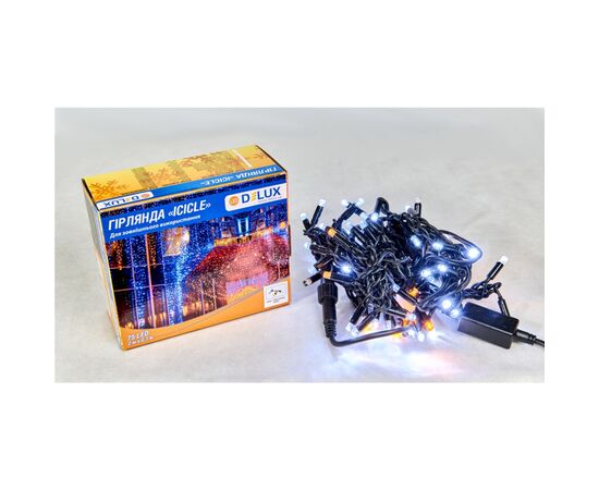Гирлянда Delux ICICLE 100LED 2x0.7 м Желтый flash Белый/Черный IP44 (90015182), изображение 2 Гирлянда Delux ICICLE 100LED 2x0.7 м Желтый flash Белый/Черный IP44 (90015182), изображение 2