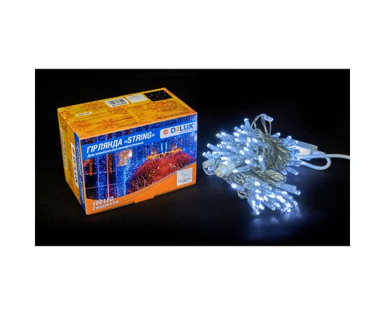 Гирлянда Delux STRING 100LED 10 м flash Белый/Прозрачный IP44 (90015187), изображение 2 Гирлянда Delux STRING 100LED 10 м flash Белый/Прозрачный IP44 (90015187), изображение 2
