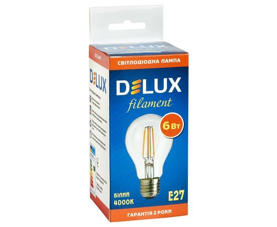 Лампочка Delux BL60 6Вт 4000K 220В E27 filament (90016730), изображение 2 Лампочка Delux BL60 6Вт 4000K 220В E27 filament (90016730), изображение 2