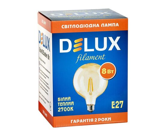 Лампочка Delux Globe G125 8Вт E27 2700К amber filament (90016726), изображение 2 Лампочка Delux Globe G125 8Вт E27 2700К amber filament (90016726), изображение 2