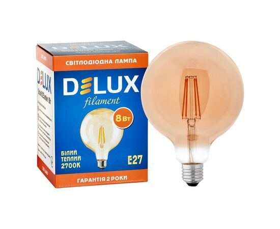 Лампочка Delux Globe G125 8Вт E27 2700К amber filament (90016726), изображение 3 Лампочка Delux Globe G125 8Вт E27 2700К amber filament (90016726), изображение 3