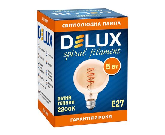 Лампочка Delux Globe G95 5Вт E27 2200К amber spiral filament (90018166), изображение 3 Лампочка Delux Globe G95 5Вт E27 2200К amber spiral filament (90018166), изображение 3