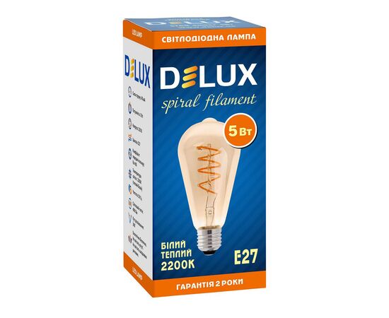 Лампочка Delux ST64 5Вт E27 2200К amber spiral_filament (90018153), изображение 3 Лампочка Delux ST64 5Вт E27 2200К amber spiral_filament (90018153), изображение 3