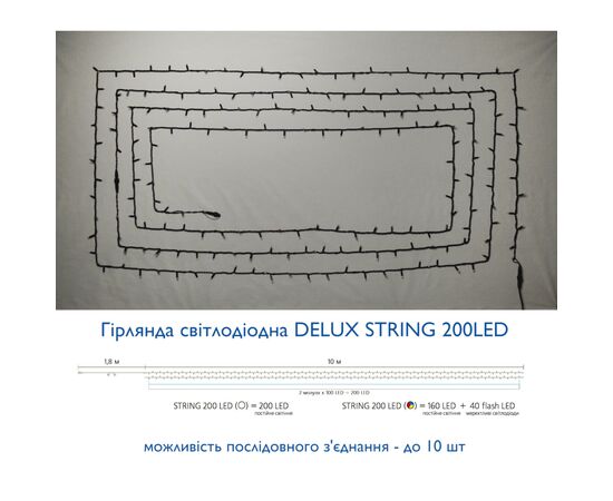 Гирлянда Delux STRING flash 200LED 20 м мульти/черный IP44 EN (90012980), изображение 3 Гирлянда Delux STRING flash 200LED 20 м мульти/черный IP44 EN (90012980), изображение 3