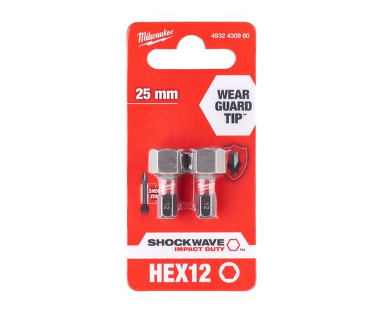 Набор бит Milwaukee SHOCKWAVE, Hex12, 25мм, 2шт (4932430900), изображение 3 Набор бит Milwaukee SHOCKWAVE, Hex12, 25мм, 2шт (4932430900), изображение 3