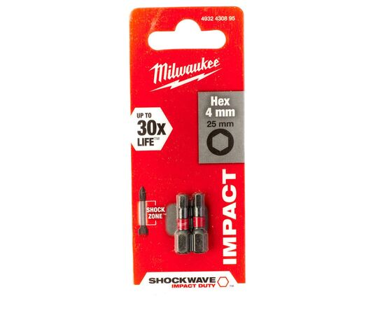 Набор бит Milwaukee SHOCKWAVE, Hex4, 25мм, 2шт (4932430895), изображение 3 Набор бит Milwaukee SHOCKWAVE, Hex4, 25мм, 2шт (4932430895), изображение 3